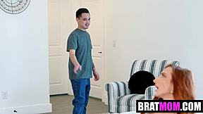 stepmom sophia teases stepbro with her tits