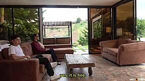 Fucking Blind Man's Daughter Beside Him, Cum Lands On Him