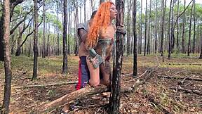 redhead hottie exhibits on trail, leading to outdoor sex
