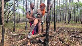 redhead hottie exhibits on trail, leading to outdoor sex