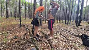 redhead hottie exhibits on trail, leading to outdoor sex