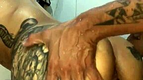 feeling the passion in the bathroom with a brunette's big ass, ending with cum on her face