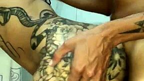 feeling the passion in the bathroom with a brunette's big ass, ending with cum on her face