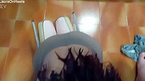 Does this milf in pantyhose blowjob end with cum in mouth?