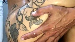 feeling the passion in the bathroom with a brunette's big ass, ending with cum on her face