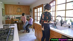 Old Man Fucks Daring Strip Daughter And Wife While She Cooks Spaghetti