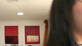 horny brunette is fingering the lesbian with strapon at party 😍