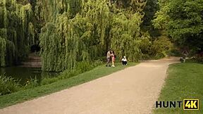 hunter picks up shaved teen in park for rough pov fucking