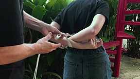 Beauty Gets Bound And Tickled Outdoors.