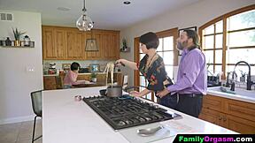 Old Man Fucks Daring Strip Daughter And Wife While She Cooks Spaghetti