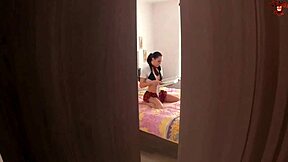 cute gal in stockings fingers wet vagina, oops!