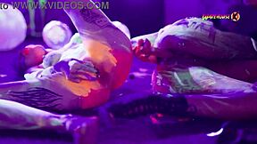 Neon party turns wild as Latina emo teen screams during tight pussy fucking.