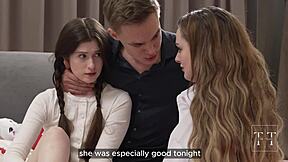 teen 18+ threesome with stepdad leaves them cum-covered in 4k hd