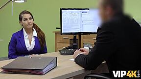 Is this unemployed young woman getting dirty at the loan agency for cash?