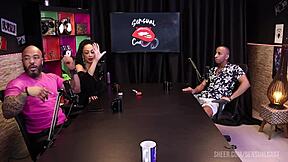 Latina brunette in lingerie hints at intense blowjob session with black partner.