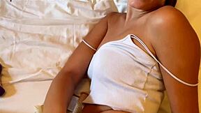 Rough anal sex with brunette bent over in doggystyle, including deepthroat and cum on ass