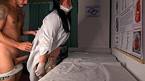 nurse and aesthetician observe patient's erection in hospital, leading to dirty bareback handjob