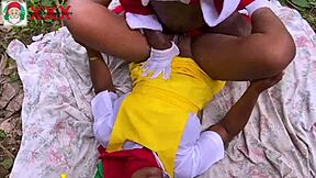 on new year's, african santa hooks up with his friend's stepdaughter in the bush for some hardcore fun