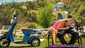 Teen sucks ebony stepdad's big cock