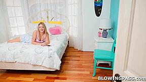 Teen gives sloppy blowjob to stepbro's best friend, deepthroating his big cock