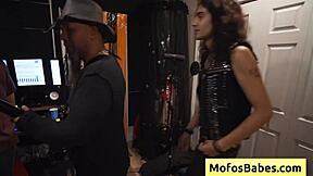 Horny natural big tit brunette craves dick and fucks the sound guy 😍