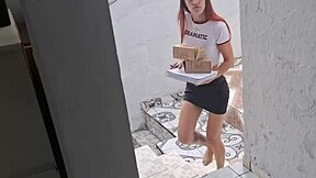 Perverted Grandpa Receives Delivery Girl With Exposed Cock On Voyeur Scene