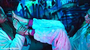 bbw ebony licks and sucks petite tattooed girlfriend's feet intensely