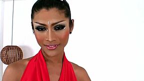 A Beautiful Thai Ladyboy Shows Off Her Round Boobs and Giant Cock