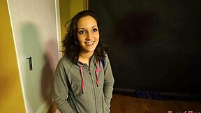 Brunette Ryann sucks cock and gets pussy fucked.