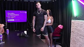 Two brunettes undress him after sharing tips for perfect oral sex in sheer red compilation