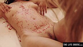 Lesbian beauty voraciously eats girlfriend's wet pussy