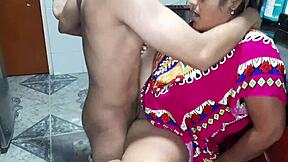 i try my stepmother's delicious pussy in the kitchen, big tits and wet