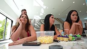 movie night turning into free use foursome with curvy teens