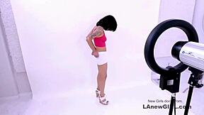 Cute teen brunette at modeling audition