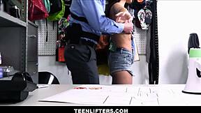 hot tiny brunette teen shoplifter agrees to fuck officer for no charges