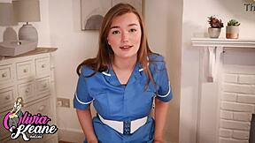 teen nurse in cosplay uses dildo on patient in hospital, tempting to cheat