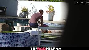 Stepmom teaches stepdaughter deepthroat blowjob on big cock.