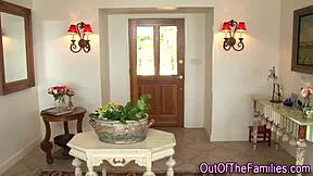 step teen and milf get jizzed in hardcore group 3some facial