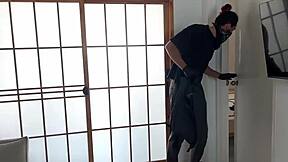 she loves being tied up while moaning through blowjob and deepthroat cumshot