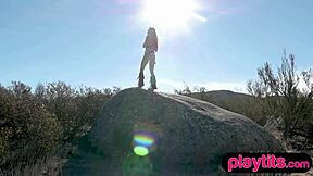 petite milf strips outdoors, bubble butt exposed