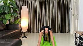 yoga slut gets fucked mid-stretch with close up riding and blowjob action