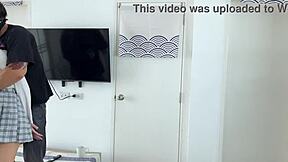 she loves being tied up while moaning through blowjob and deepthroat cumshot