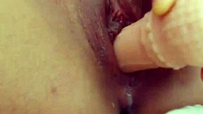 Angelina Grey Slides Dildo In Shaved Pussy And Squirts