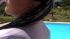 hot latina teen enjoys masturbating her curvy ass by the pool