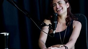 Kamilla Werneck demonstrates her blowjob and sucks Bia Hot's tits in sheer red lingerie