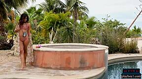 Stunning Latina teen strips naked outdoors!