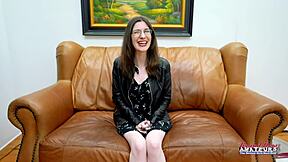 Horny brunette cutie hazel oconnor fingers her pussy deep, then gives a sloppy bj while dreaming of anal fucking!