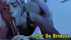 Skinny alternative latina flashes lingerie while playing with pussy using anal plug!