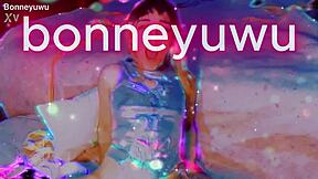 Watch Bonneyuwu masturbate with a transparent dildo on the bed – is she a whore?