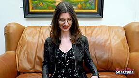 Horny brunette cutie hazel oconnor fingers her pussy deep, then gives a sloppy bj while dreaming of anal fucking!